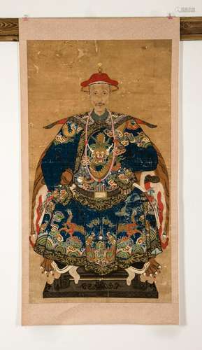 CHINESE QING DYNASTY PORTRAIT PAINTING OF KING