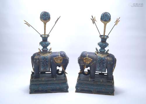 Pair of Chinese Cloisonne Taiping Elephants 