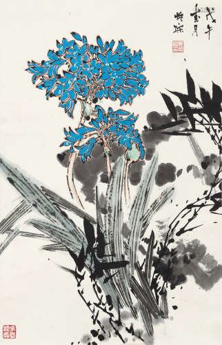 郭怡孮 1978年作 花卉 立轴 设色纸本