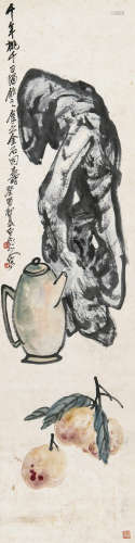 王震 1933年作 金石寿酒 立轴 设色纸本