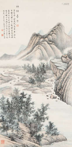 张石园 1942年作 竹林高士 立轴 设色纸本