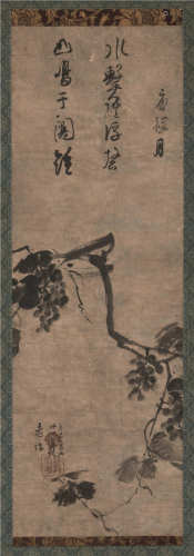 温日观 1281年作 葡萄图 立轴 水墨纸本