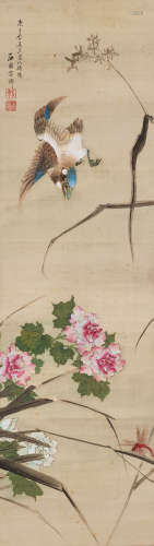 方济 1780年作 花鸟 立轴 设色绢本