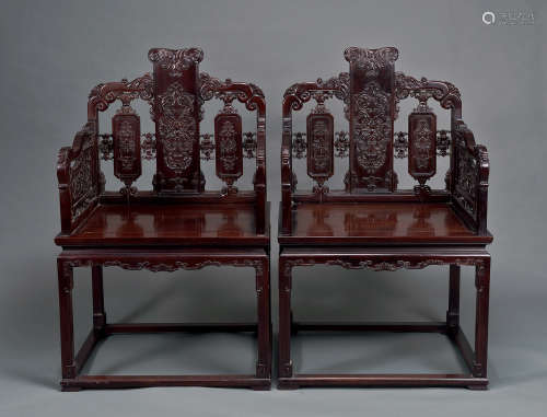 清 红木雕花座椅 （一对）