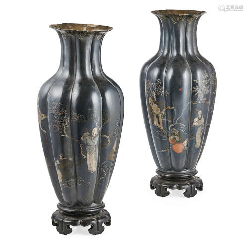 PAIR OF LACQUERED 'EIGHT IMMORTALS' VASES,LATE QING DYNASTY, 19TH CENTURY