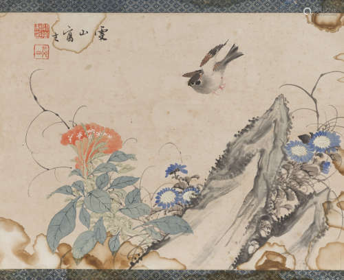 ATTRIBUTED TO QUE LAN (1758-1844),BIRD AND FLOWER ink and colour on paper