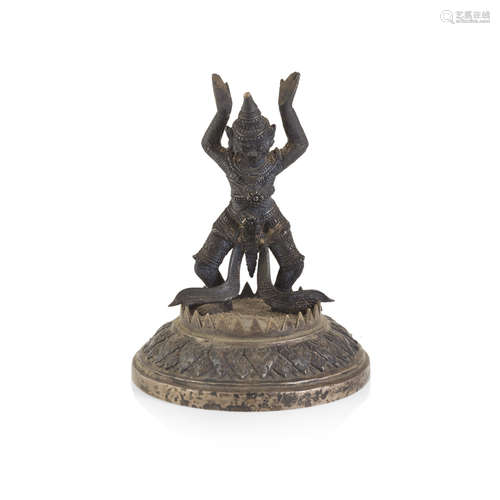 THAI BRONZE FIGURE OF A KHON DANCER,PLINTH WITH HUACHANG MARK