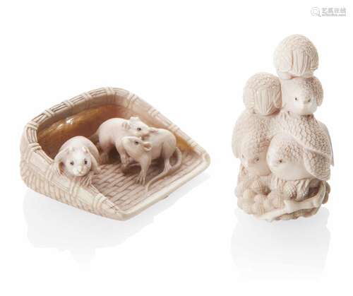 TWO CARVED IVORY NETSUKE