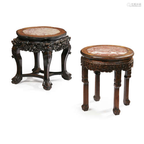 TWO HARDWOOD AND MARBLE JARDINIÈRE STANDS,QING DYNASTY, 19TH CENTURY