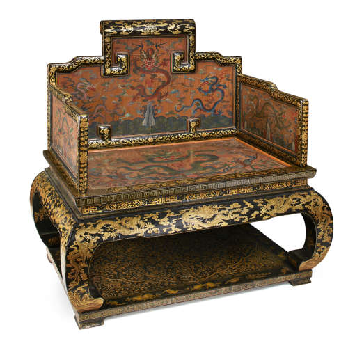 POLYCHROME AND GILT LACQUER THRONE CHAIR,20TH CENTURY