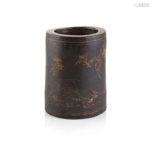 KOREAN GILT-LACQUERED WOOD BRUSHPOT,JOSEON DYNASTY, 18TH/10TH CENTURY