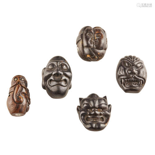 GROUP OF FIVE BOXWOOD NETSUKE,MEIJI PERIOD