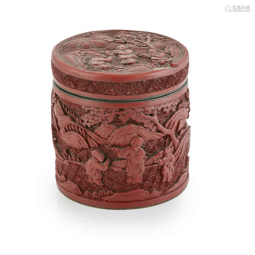 CINNABAR LACQUER CIRCULAR BOX AND COVER