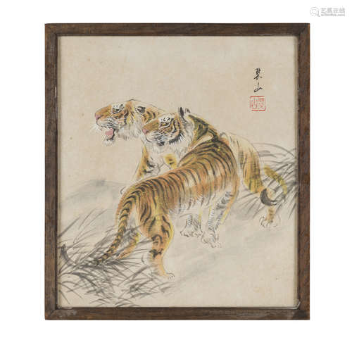 AFTER MIKI SUIZAN (1887-1957),WOODBLOCK PRINT OF TWO TIGERS