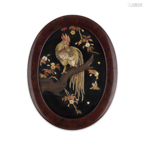 SHIBAYAMA-INLAID OVAL PANEL,MEIJI PERIOD