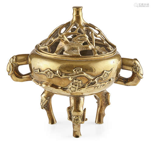 BRONZE 'PRUNUS' CENSER AND COVER