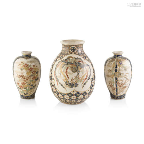 PAIR OF MORIAGE SATSUMA VASES,SUKO MARK, MEIJI PERIOD