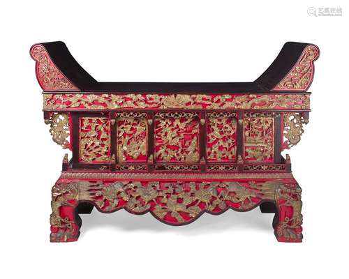 LARGE CARVED, RED PAINTED AND PARCEL GILT ALTAR,QING DYNASTY, 19TH CENTURY