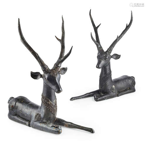 PAIR OF INDIAN BRONZE FIGURES OF DEER