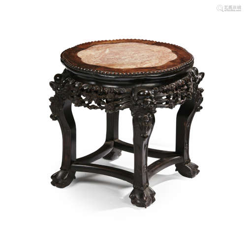 HARDWOOD AND MARBLE JARDINIÈRE STAND