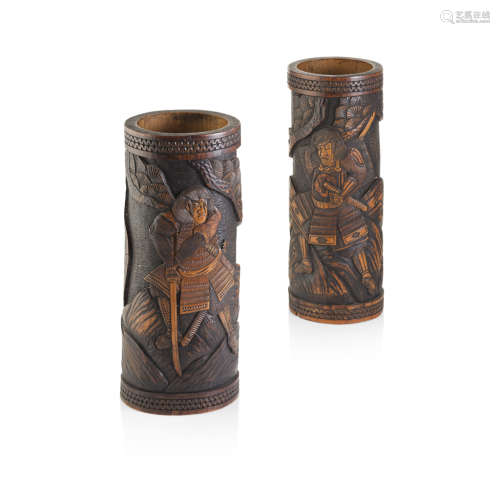 PAIR OF CARVED BAMBOO STICK STANDS,MEIJI PERIOD