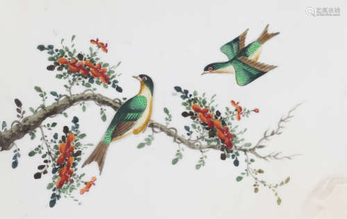 TWELVE RICE PAPER PAINTINGS OF BIRDS AND FLOWERS,TWO PAINTINGS ink and colour on silk