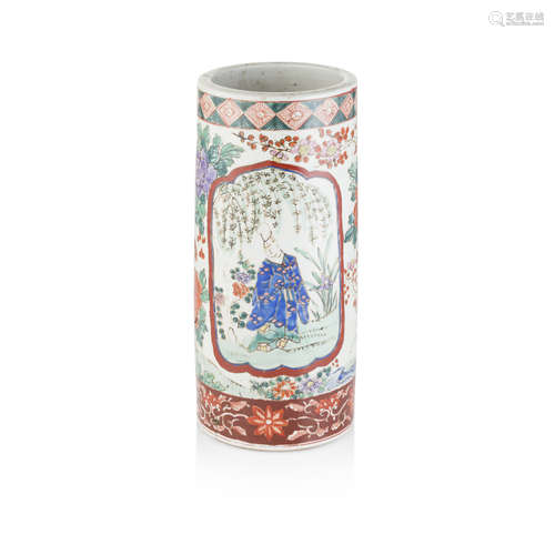 IMARI CYLINDRICAL VASE,SIGNED TSUKURU, MEIJI PERIOD