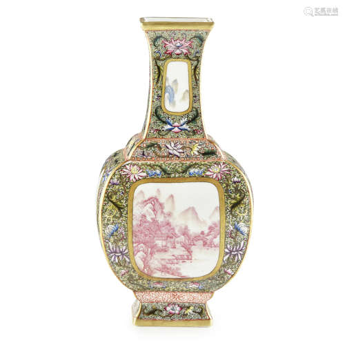 FAMILLE ROSE SQUARE-SECTION VASE,REPUBLIC PERIOD