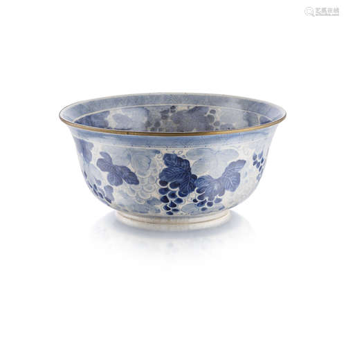 BLUE AND WHITE 'GRAPES' PUNCH BOWL,MEIJI PERIOD