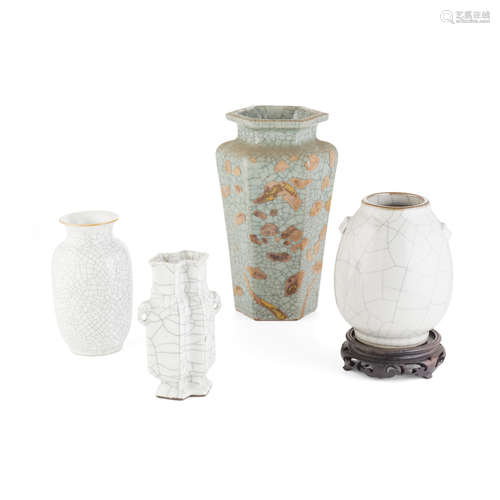 GROUP OF FOUR CRACKLE-GLAZE VASES