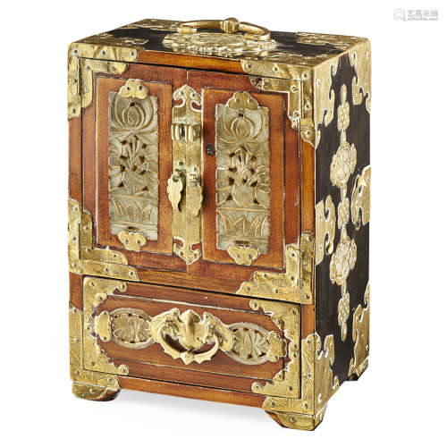 BRASS-MOUNTED AND HARDSTONE-INLAID CABINET,EARLY 20TH CENTURY