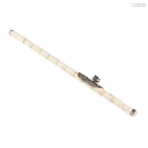 BONE OPIUM PIPE WITH WHITE METAL MOUNTS