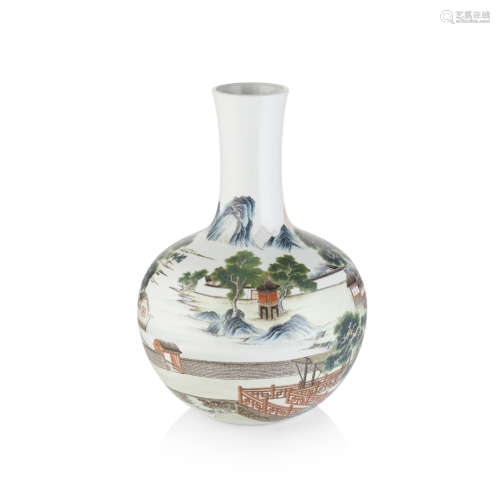 LARGE FAMILLE VERTE BOTTLE VASE,QIANLONG MARK BUT LATER