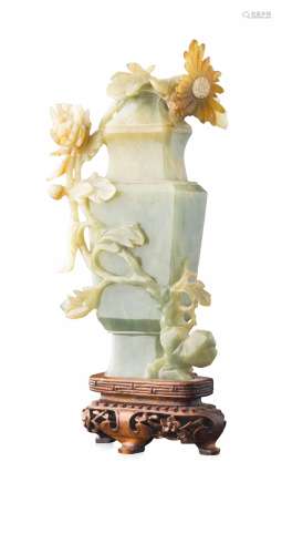 CARVED HARDSTONE VASE AND COVER