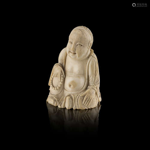 CARVED IVORY FIGURE OF HOTEI,MEIJI PERIOD