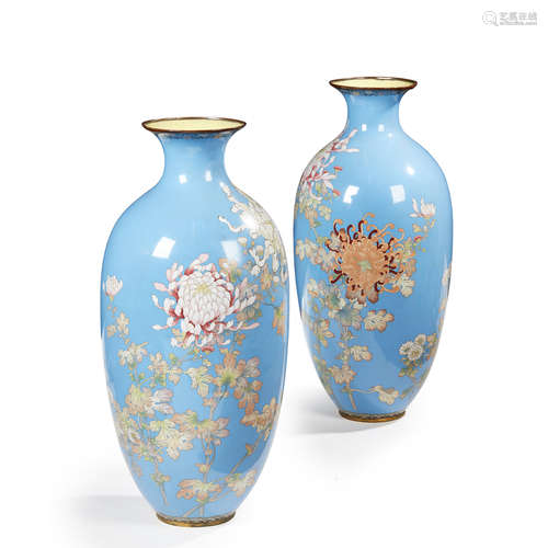 LARGE PAIR OF CLOISONNÉ ENAMEL VASES