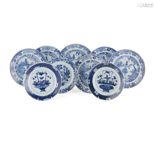 GROUP OF BLUE AND WHITE PLATES,QING DYNASTY, 19TH CENTURY