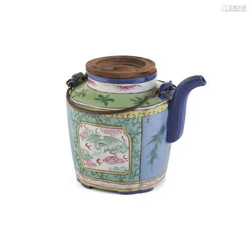 ENAMELLED YIXING STONEWARE TEAPOT AND COVER