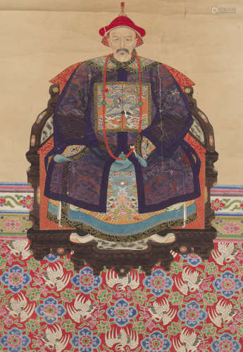 ANCESTOR PORTRAIT,WITH COLOPHON WRITTEN BY PU WENQIU (1856-1928), QING DYNASTYink and colour on silk