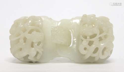 Chinese Extra Large/Finely Carved White Jade Buckle
