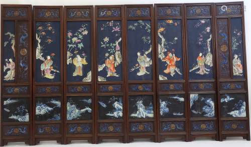Chinese Large Set of Lacquered Porcelain Screen