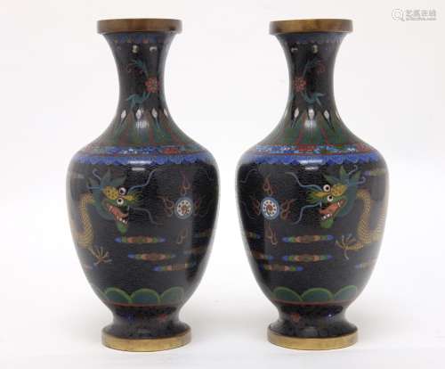 Chinese Pair of Cloisonnee Vases