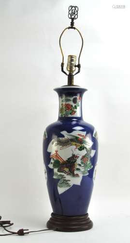 Chinese Blue-glazed Vase Lamp