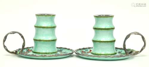 Chinese Pair of Silver Candle Holders