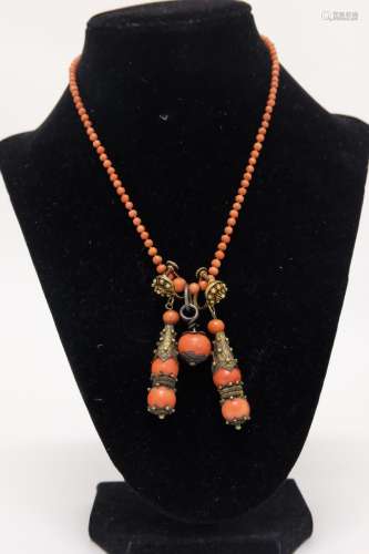 Chinese Coral Necklace and Drop Earrings