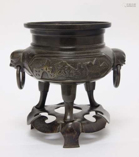 Chinese Large Bronze Tripod Incenser
