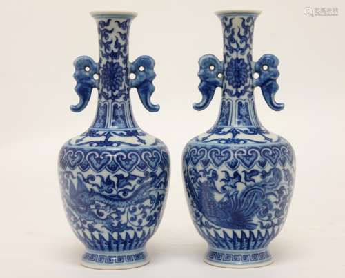 Chinese Pair of B-W Vases