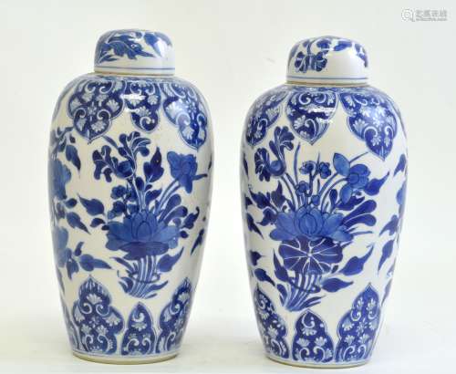 Chinese Pair of Blue-white Lidded Jar
