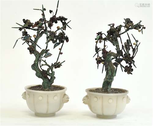 Chinese Pair Pekin Glass with Silver Trees