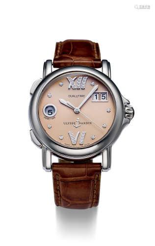 雅典　精钢两地时间女装自动上弦腕表，备日期显示及镶钻石时标，「Dual Time」型号6124，年份约2005